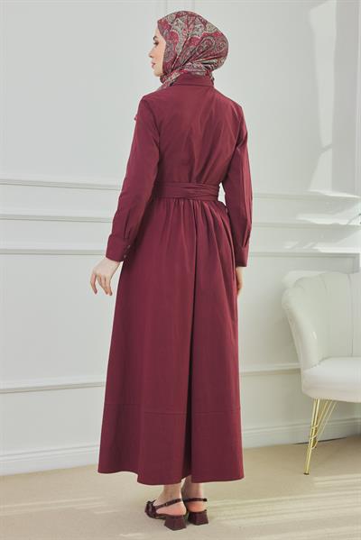Bağlamalı Uzun Elbise - BORDO
