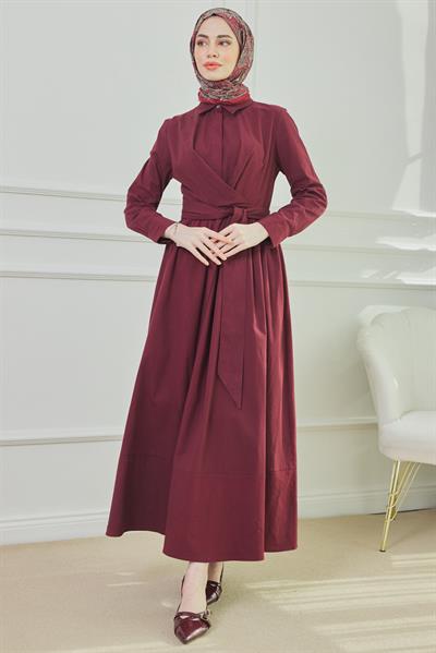 Bağlamalı Uzun Elbise - BORDO