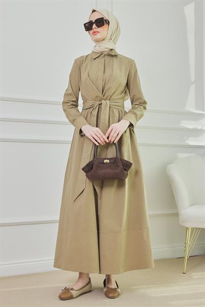 Bağlamalı Uzun Elbise - CAMEL