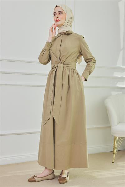 Bağlamalı Uzun Elbise - CAMEL