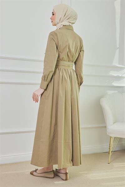 Bağlamalı Uzun Elbise - CAMEL