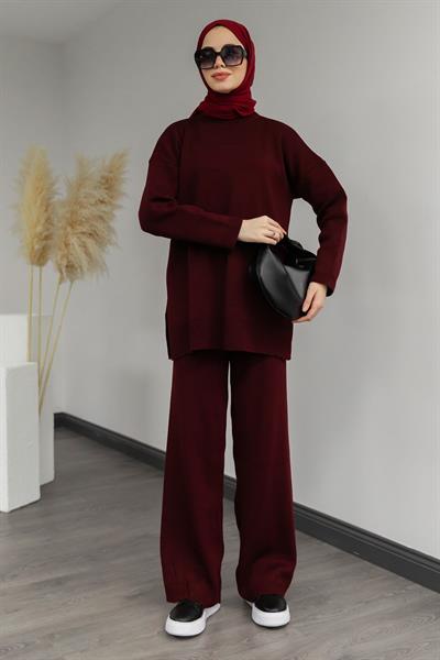 Balıkçı Yaka Triko Takım - Bordo