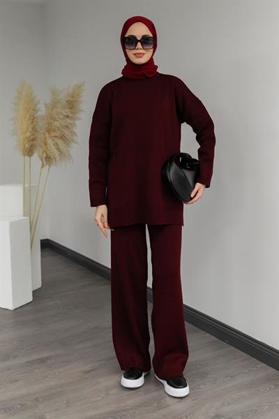 Balıkçı Yaka Triko Takım - Bordo