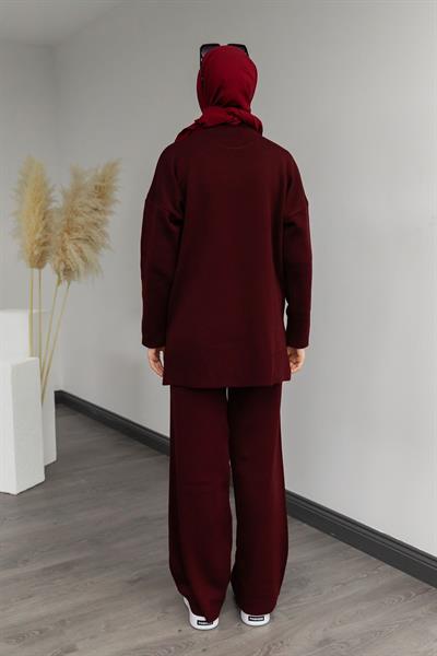 Balıkçı Yaka Triko Takım - Bordo