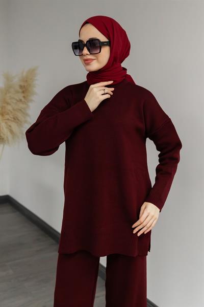 Balıkçı Yaka Triko Takım - Bordo