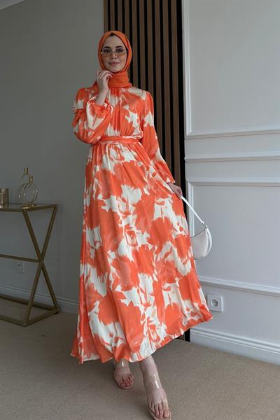 Batik Şifon Elbise - TURUNCU