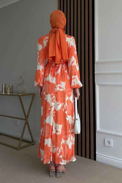 Batik Şifon Elbise - TURUNCU