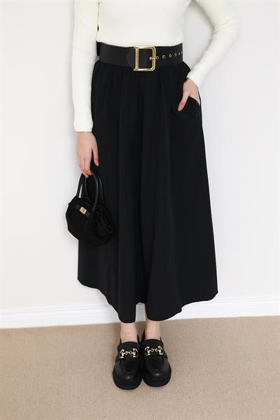Bel Lastikli Çan Etek - Siyah