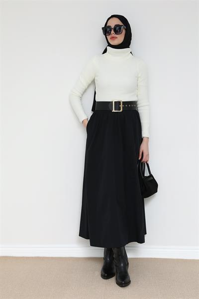 Bel Lastikli Çan Etek - Siyah