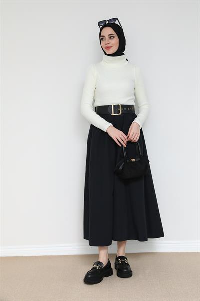 Bel Lastikli Çan Etek - Siyah