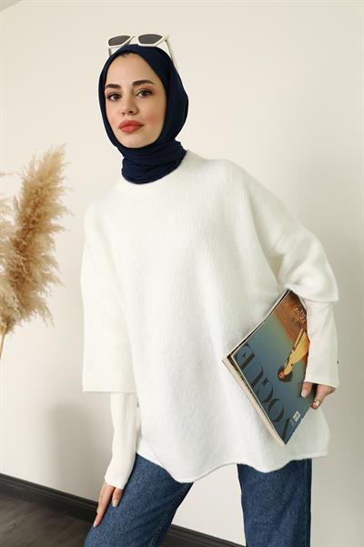 Bisiklet Yaka Kazak - Beyaz