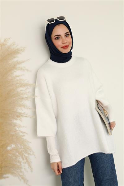 Bisiklet Yaka Kazak - Beyaz