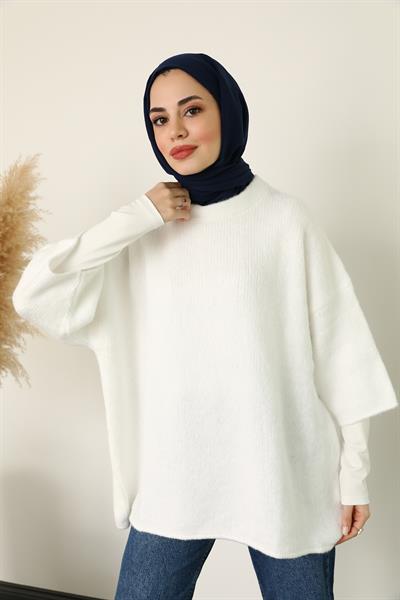 Bisiklet Yaka Kazak - Beyaz