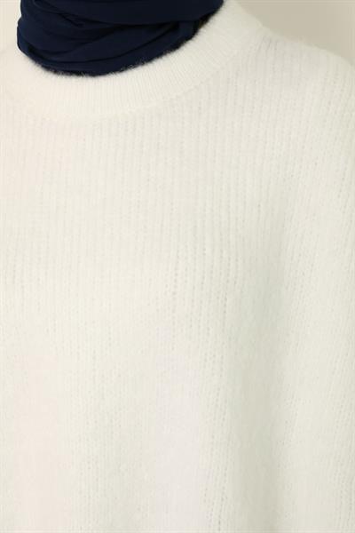 Bisiklet Yaka Kazak - Beyaz