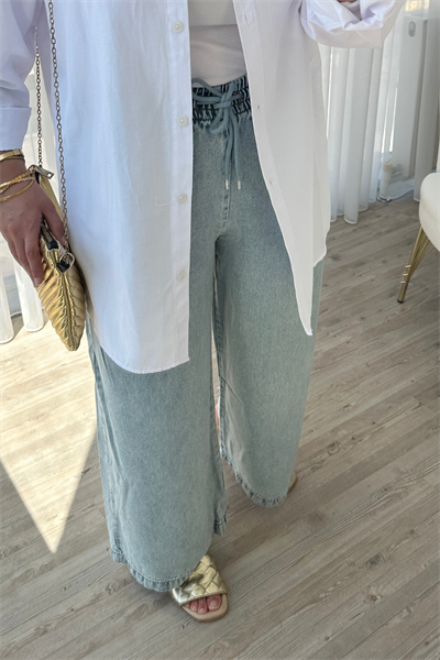 Bol Paça Tensel Pantolon- MAVİ