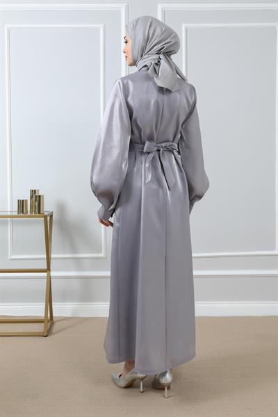 Boyun Taşlı Abiye - Gri