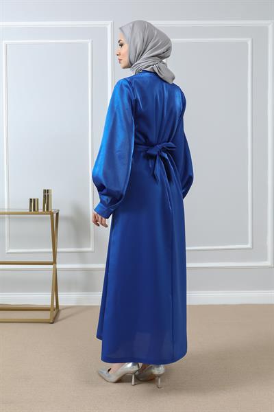 Boyun Taşlı Abiye - Saks