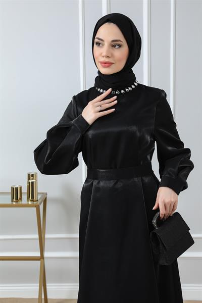 Boyun Taşlı Abiye - Siyah