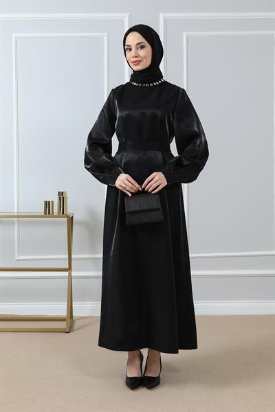 Boyun Taşlı Abiye - Siyah