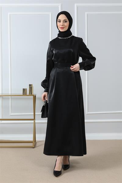 Boyun Taşlı Abiye - Siyah