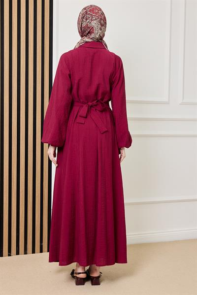 Cepli Gofre Elbise - BORDO