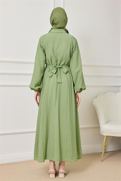 Cepli Gofre Elbise - YEŞİL