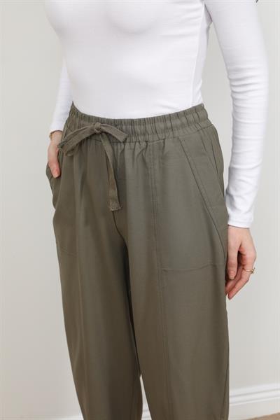 Cepli Keten Pantolon - Haki