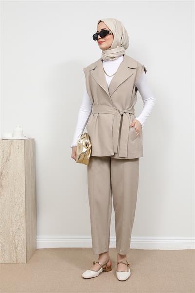 Cepli Keten Pantolon - Krem