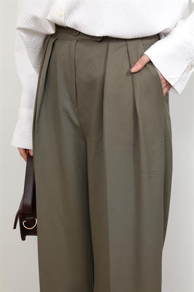 Çift Düğme Palazzo Pantolon - Haki