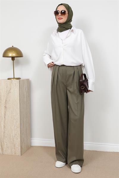 Çift Düğme Palazzo Pantolon - Haki