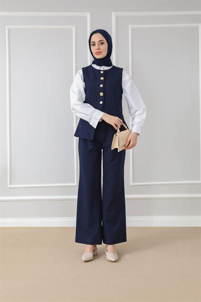 Cırtlı Palazzo Pantolon - Lacivert