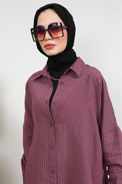 Çizgili Gömlek - Bordo
