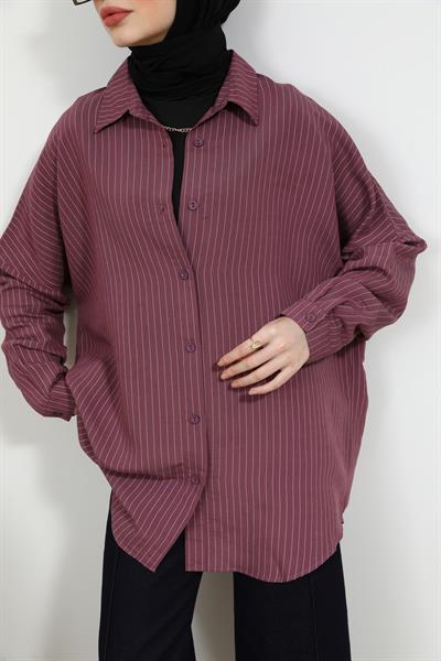 Çizgili Gömlek - Bordo
