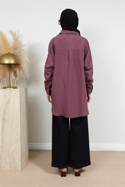 Çizgili Gömlek - Bordo