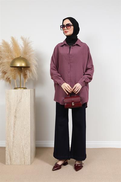 Çizgili Gömlek - Bordo