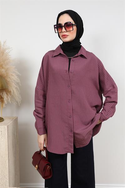 Çizgili Gömlek - Bordo