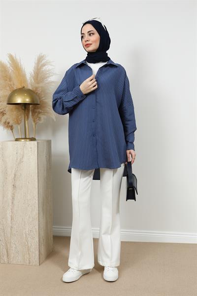 Çizgili Gömlek - Lacivert