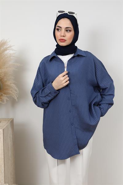 Çizgili Gömlek - Lacivert
