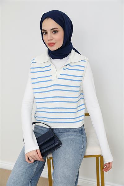 Çizgili Süveter - Mavi