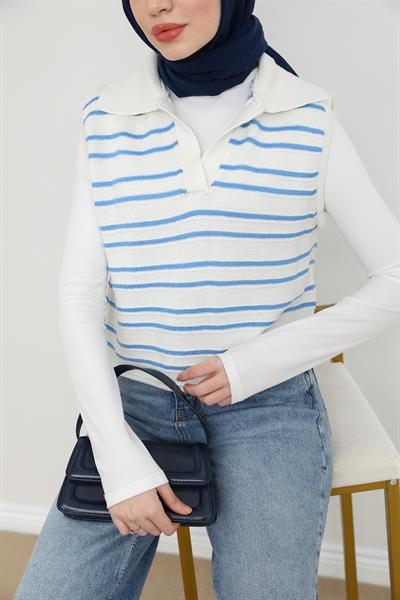 Çizgili Süveter - Mavi