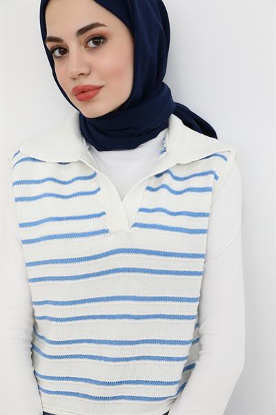 Çizgili Süveter - Mavi
