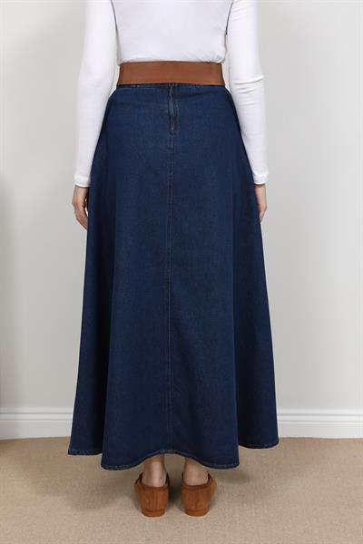 Denim Kloş Etek - Lacivert