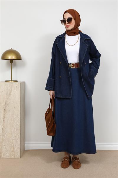 Denim Kloş Etek - Lacivert