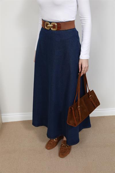 Denim Kloş Etek - Lacivert