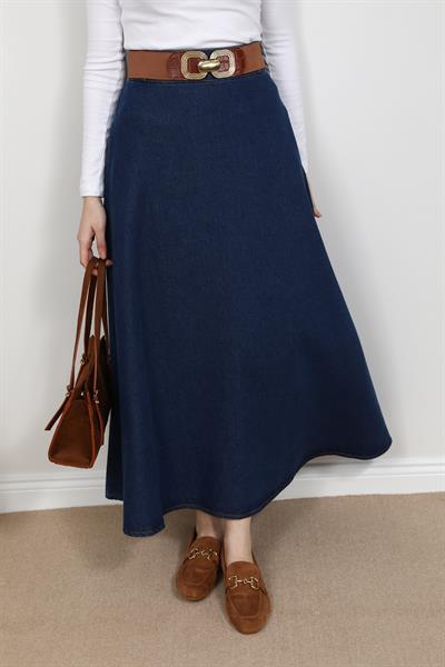 Denim Kloş Etek - Lacivert