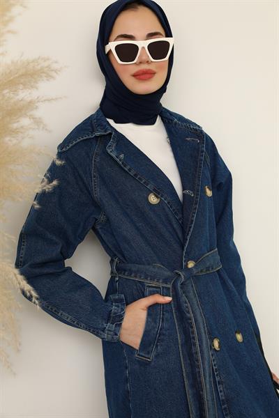 Denim Trençkot - Mavi