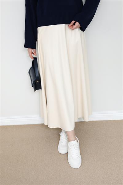 Deri Kloş Etek - Beyaz