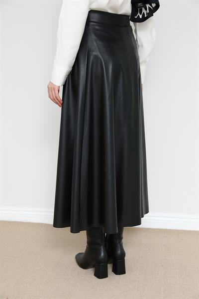Deri Kloş Etek - Siyah