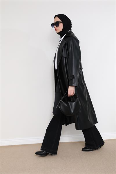 Deri Trençkot - Siyah