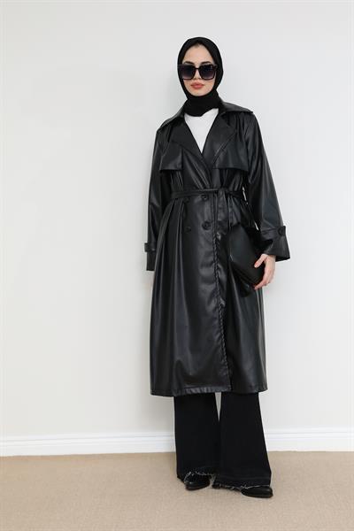 Deri Trençkot - Siyah